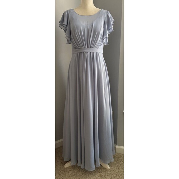 Azazie Daphne A-Line Floor Length Chiffon Dress Custom Size ~A8/A10 Dusty Blue - Picture 6 of 13